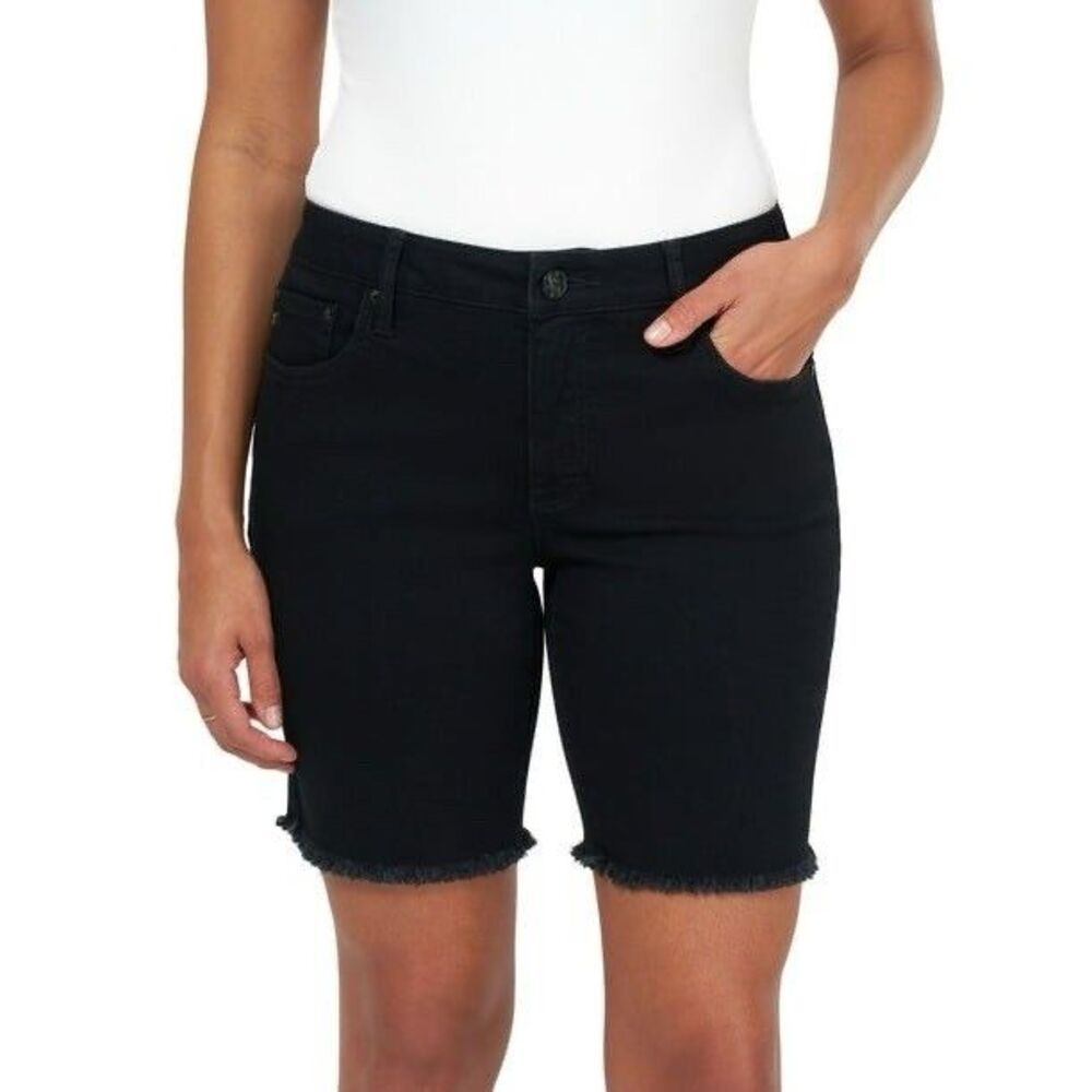 Seven7 Bermuda Shorts Womens Size 16 Black Mid Rise Relaxed Fit Fray Hem NWT